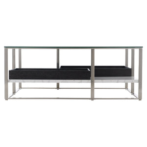 Bernhardt Bernhardt Sculptural Lafayette Cocktail Table With Floating Glass Top, Faux Marble Shelf & Trays 408011