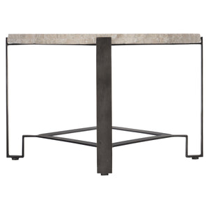 Bernhardt Bernhardt Oval Travertine Cocktail Table With Chiseled Edge And Oil‑Rubbed Bronze Geometric Base — Transitional Centerpiece (48.13"W X 28.19"D X 18.75"H) 414013