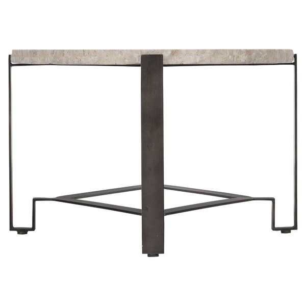 Bernhardt Bernhardt Oval Travertine Cocktail Table With Chiseled Edge And Oil‑Rubbed Bronze Geometric Base — Transitional Centerpiece (48.13"W X 28.19"D X 18.75"H) 414013