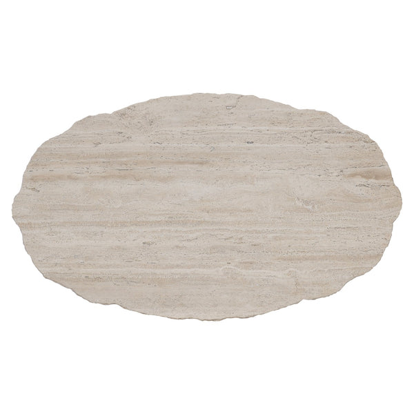 Bernhardt Bernhardt Oval Travertine Cocktail Table With Chiseled Edge And Oil‑Rubbed Bronze Geometric Base — Transitional Centerpiece (48.13"W X 28.19"D X 18.75"H) 414013