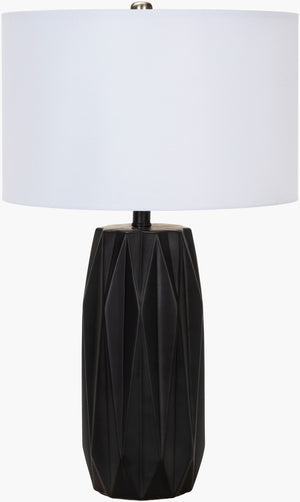 Surya Grimsey 27" Modern Ceramic Accent Table Lamp With Linen Shade & Metal Accents For Stylish Lighting Body, Black,Shade, White,Finial, Metallic ,Nickel,Harp, Metallic ,Nickel,Cord, Translucent Ceramic,Linen,Polyester,Iron Grm-001