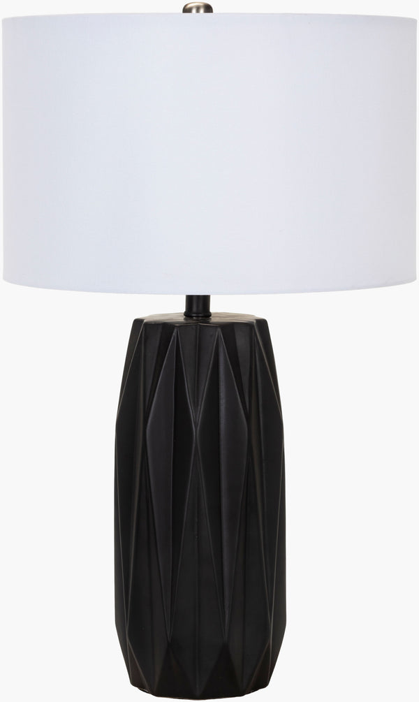 Surya Grimsey 27" Modern Ceramic Accent Table Lamp With Linen Shade & Metal Accents For Stylish Lighting Body, Black,Shade, White,Finial, Metallic ,Nickel,Harp, Metallic ,Nickel,Cord, Translucent Ceramic,Linen,Polyester,Iron Grm-001