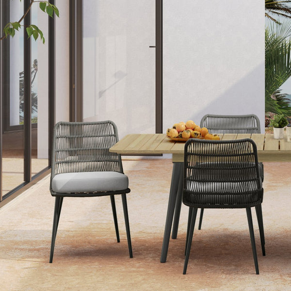 English Elm Beachside Powder-Coated Aluminum Outdoor Dining Chairs Set of 2 with Grey Removable Cushions, Rope Weave B136P159373