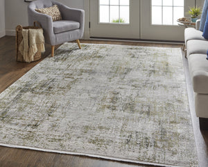 Feizy Rugs Cadiz Abstract Low Pile Rug - Modern Elegance With Distinctive Patterns Inspired By Spanish Architecture Green,Gray,Ivory Viscose,Acrylic 86639fxfggy000f04