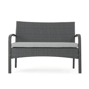 English Elm Christopher Knight Home® - CORDOBA PE Rattan 4-Pc Wicker Chat Set with Cushions, Iron Legs & Waterproof Fabric Comfort Grey 57458.00GRY