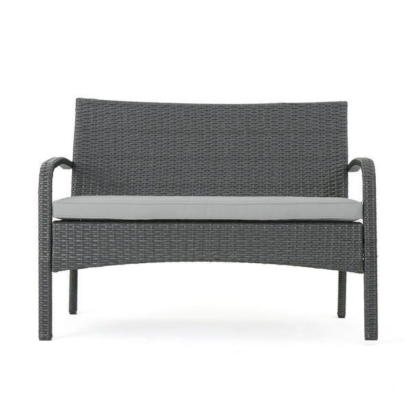 English Elm Christopher Knight Home® - CORDOBA PE Rattan 4-Pc Wicker Chat Set with Cushions, Iron Legs & Waterproof Fabric Comfort Grey 57458.00GRY