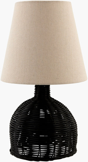 Surya Grotta Rattan Accent Table Lamp – 15" Tall Modern Design With Linen Shade For Cozy Home Decor Body, Black,Shade (Outside), Wheat,Shade (Inside), White,Cord, Translucent Rattan,Linen,Linen,Linen,Plastic Grt-001