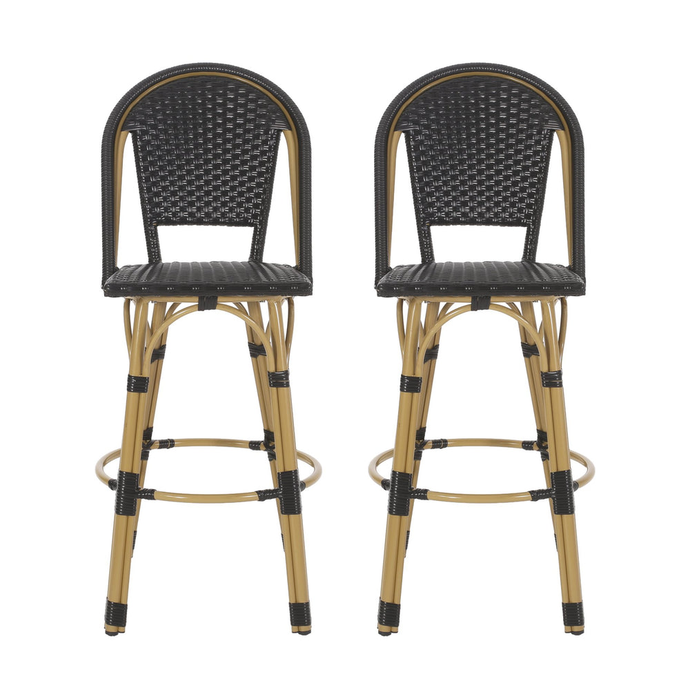 English Elm 29.5" Outdoor Pe Rattan Bistro Barstools Set of 2 Woven Teal French Cafe Style 72606.00BLK