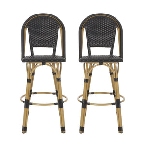 English Elm 29.5" Outdoor Pe Rattan Bistro Barstools Set of 2 Woven Teal French Cafe Style 72606.00BLK