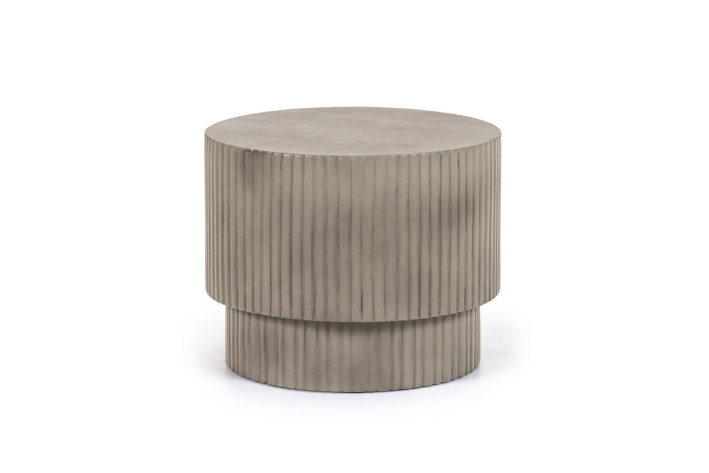 VIG Furniture Gruver Concrete End Table — Ribbed Modern Grey Cylinder, Weather-Resistant Side Table, 220 Lb Capacity VGGR-674650-GRY