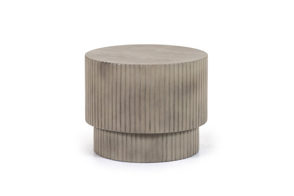 VIG Furniture Gruver Concrete End Table — Ribbed Modern Grey Cylinder, Weather-Resistant Side Table, 220 Lb Capacity VGGR-674650-GRY