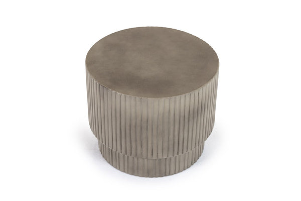 VIG Furniture Gruver Concrete End Table — Ribbed Modern Grey Cylinder, Weather-Resistant Side Table, 220 Lb Capacity VGGR-674650-GRY