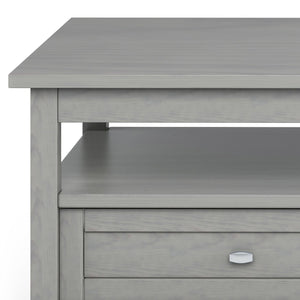 English Elm Warm Shaker Solid Wood Coffee Table 48" Fog Grey – Hand-Finished, Two Drawers, Transitional Charm B136P160677