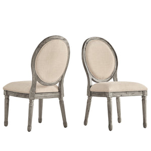 Homelegance By Top-Line Mayer Round Linen and Wood Dining Chairs (Set of 2) Beige Rubberwood