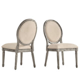 Mayer Round Linen and Wood Dining Chairs (Set of 2)