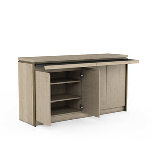 A.R.T. Furniture North Side Buffet: Stylish Transitional Storage With Pull-out Trays & Soft Close Doors In Shale Finish Brown Parrawood Solids,Quarter Figured,Fiddle Ash Veneer,Metal 269252-2556