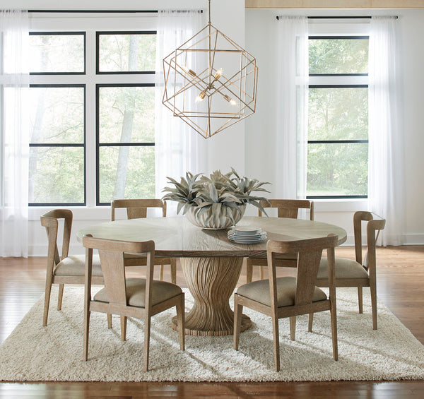 A.R.T. Furniture Tamarac Round Dining Table - Dusky Brindle Finish, Extends To 82”, Seating For 4-6, Unique Base Design Beige, Beige Material, Parawood Solids,Oak Veneer,Resin 267225-2352
