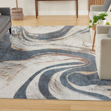 Nourison Astra Machine Washable ASW15 Machine Made Power-loomed Borderless Design Indoor Only Modern  Rug Ivory Blue, Ivory Blue 100% Polyester 99446977878