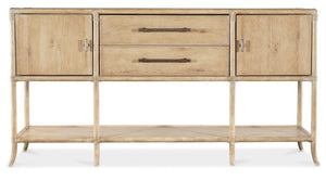 Hooker Furniture Retreat Pole Rattan Sideboard With Rope Accents, Dune Oak Veneer, Soft Pewter Hardware & Storage Light Wood 6950-75917-80