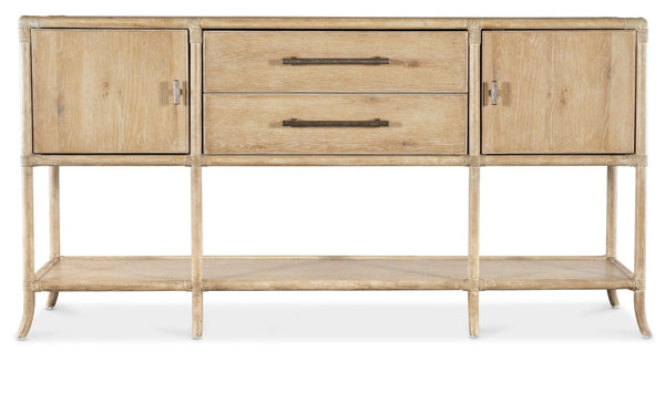 Hooker Furniture Retreat Pole Rattan Sideboard With Rope Accents, Dune Oak Veneer, Soft Pewter Hardware & Storage Light Wood 6950-75917-80