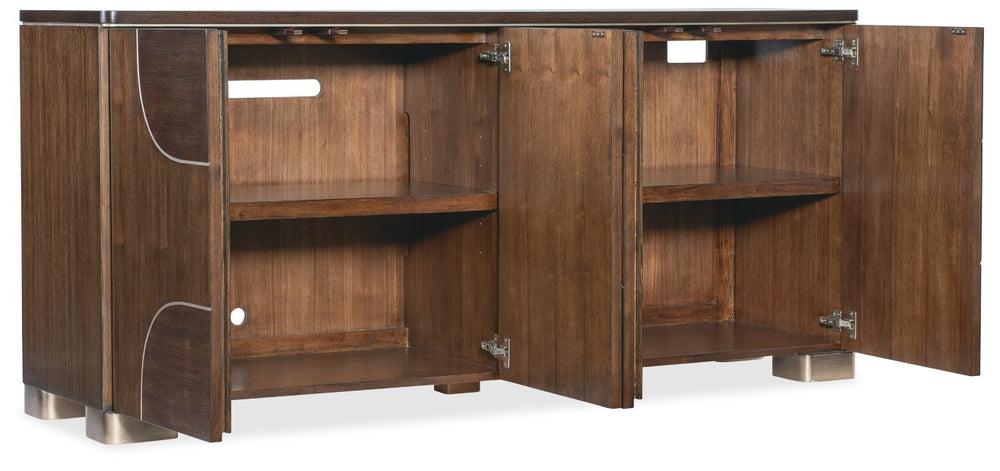 Hooker Furniture Melange Contours Credenza With Dark Walnut Veneer, Champagne Trim, Media-Ready Storage & Soft-Close Doors 628-55076-89