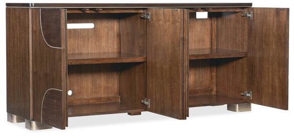 Hooker Furniture Melange Contours Credenza With Dark Walnut Veneer, Champagne Trim, Media-Ready Storage & Soft-Close Doors 628-55076-89