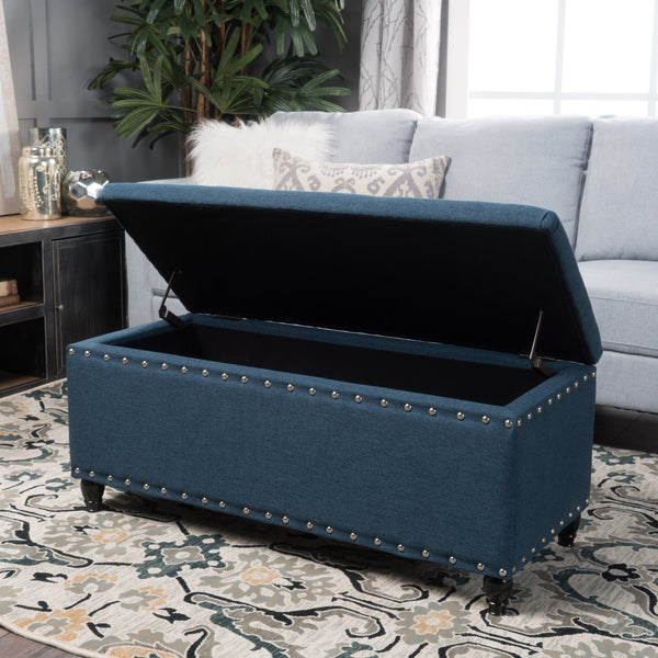 English Elm Storage Ottoman Bench with Hinged Lid Padded Seat Living Room Coffee Table 60581.00DBL