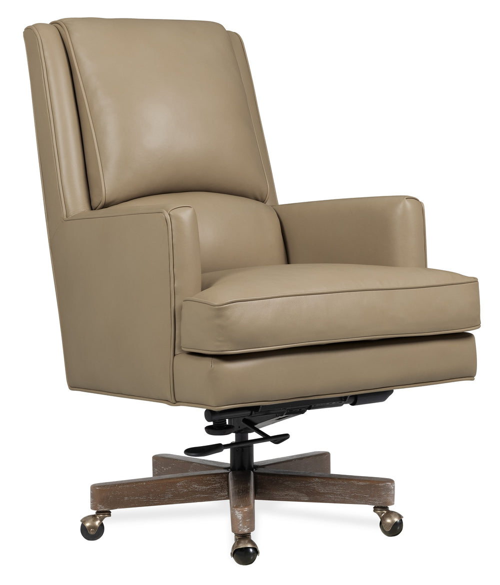Hooker Furniture Wright Top-grain Leather Executive Swivel Chair with Wood Accents for Home Office EC387-C7-005