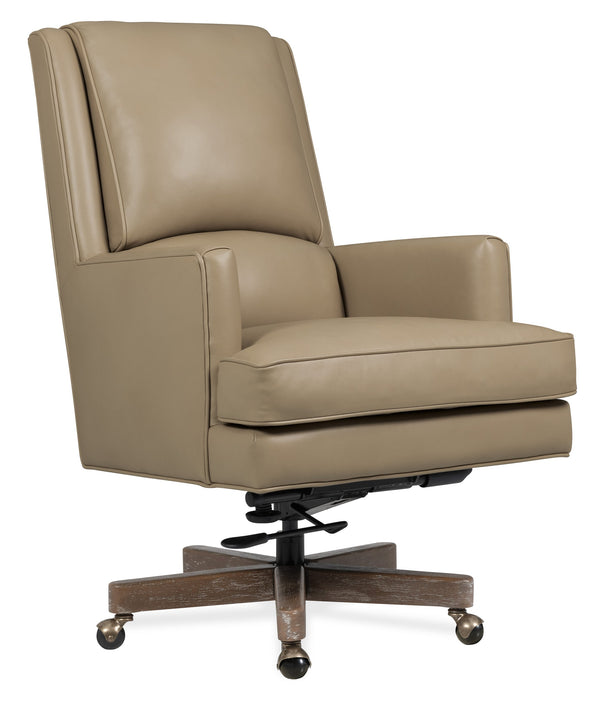 Hooker Furniture Wright Top-grain Leather Executive Swivel Chair with Wood Accents for Home Office EC387-C7-005