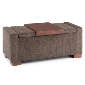 English Elm Bretton Lift-Top Storage Ottoman in Deep Umber Brown Chenille Fabric with Tray and Large Interior Storage B136P159221