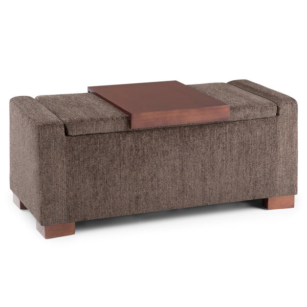English Elm Bretton Lift-Top Storage Ottoman in Deep Umber Brown Chenille Fabric with Tray and Large Interior Storage B136P159221