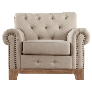 Homelegance By Top-Line Euphemie Tufted Rolled Arm Chesterfield Chair Oak Linen