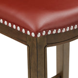 Homelegance By Top-Line Hugues Faux Leather Saddle Seat Backless Stool Red Veneer