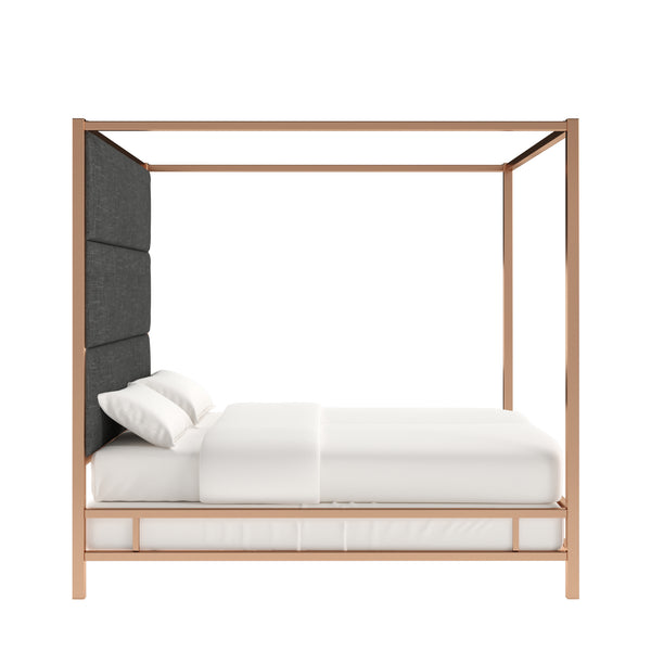 Homelegance By Top-Line Marcel Champagne Gold Canopy Bed with Linen Panel Headboard Champage Gold Metal