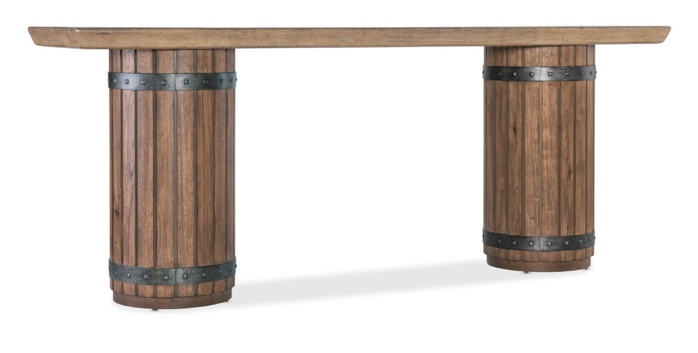 Hooker Furniture Vineyard Pecky Hickory Console Table With Wine-Barrel Pedestals, Two-Tone Sonoma & Napa Finish, 86" 6952-80351-80