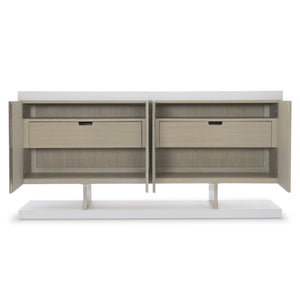 Bernhardt Bernhardt Solaria Sideboard With Shiny Nickel Cast-Aluminum Panels, White Oak Veneer, Soft-Close Doors 310131