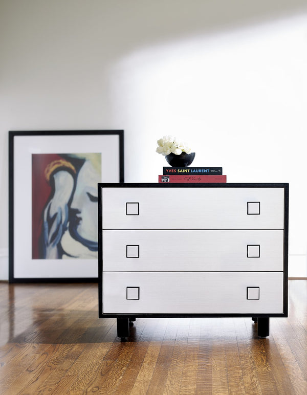 Bernhardt Bernhardt Glamorous Two-Tone Nightstand With Floating Soft-Close Drawers, Usb Charging Port Eggshell; Onyx 34" W x 18" D x 28.25" H 307230