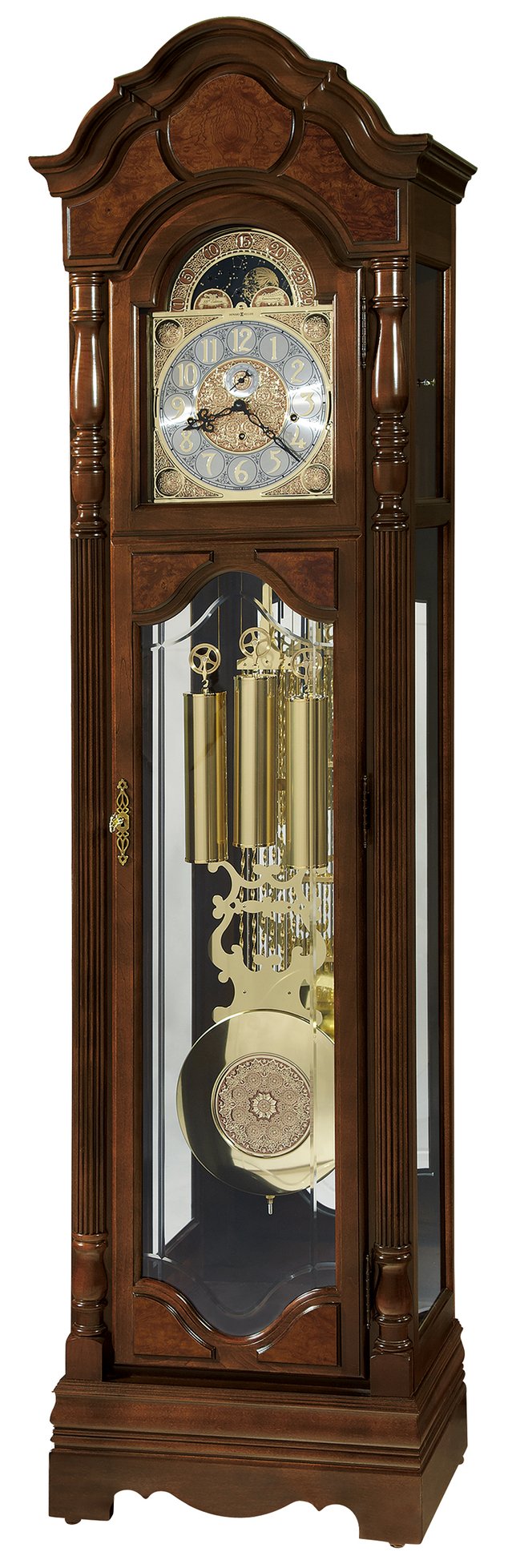 Hekman Furniture 611226 Wilford Grandfather Clock - Elegant Cherry Wooden Timepiece With Westminster Chimes & Brass Finish Cherry Bordeaux Wilford Grandfather Clock 611226
