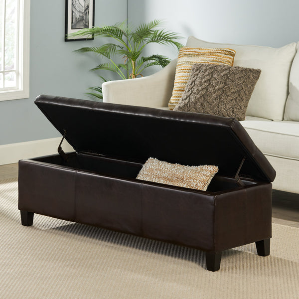 English Elm Glouster Bench Style Pu Leather Storage Ottoman with Soft Close Lid for Bedroom Brown 57742.00BRN