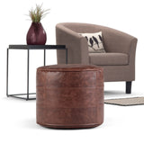 Hearth and Haven Celesterra Buffalo Leather Round Pouf with Top Stitching Detail and Concealed Zipper B136P159337 Dark Brown