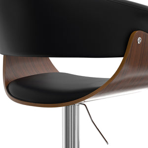 English Elm Sheldon Adjustable Swivel Bar Stool in Black Vegan Leather – Mid-Century Gas Lift, Chrome Base, 35.75-44"H B136P159601