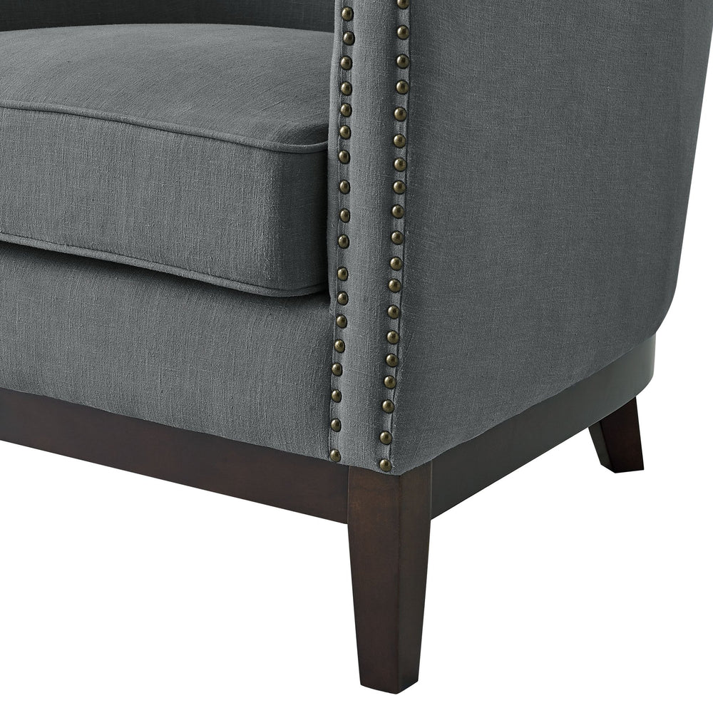 English Elm Steve Silver - Roswell Linen Wingback Chair in Dark Gray — Solid Oak Legs, Scalloped Wingback, Brass Nailhead Trim B081P157150