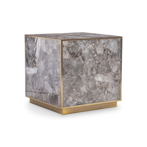 Bernhardt Bernhardt Tildon Side Table — Smoky Quartz Panels In Aged Brass Frame, Square Plinth Accent 22" H 347127