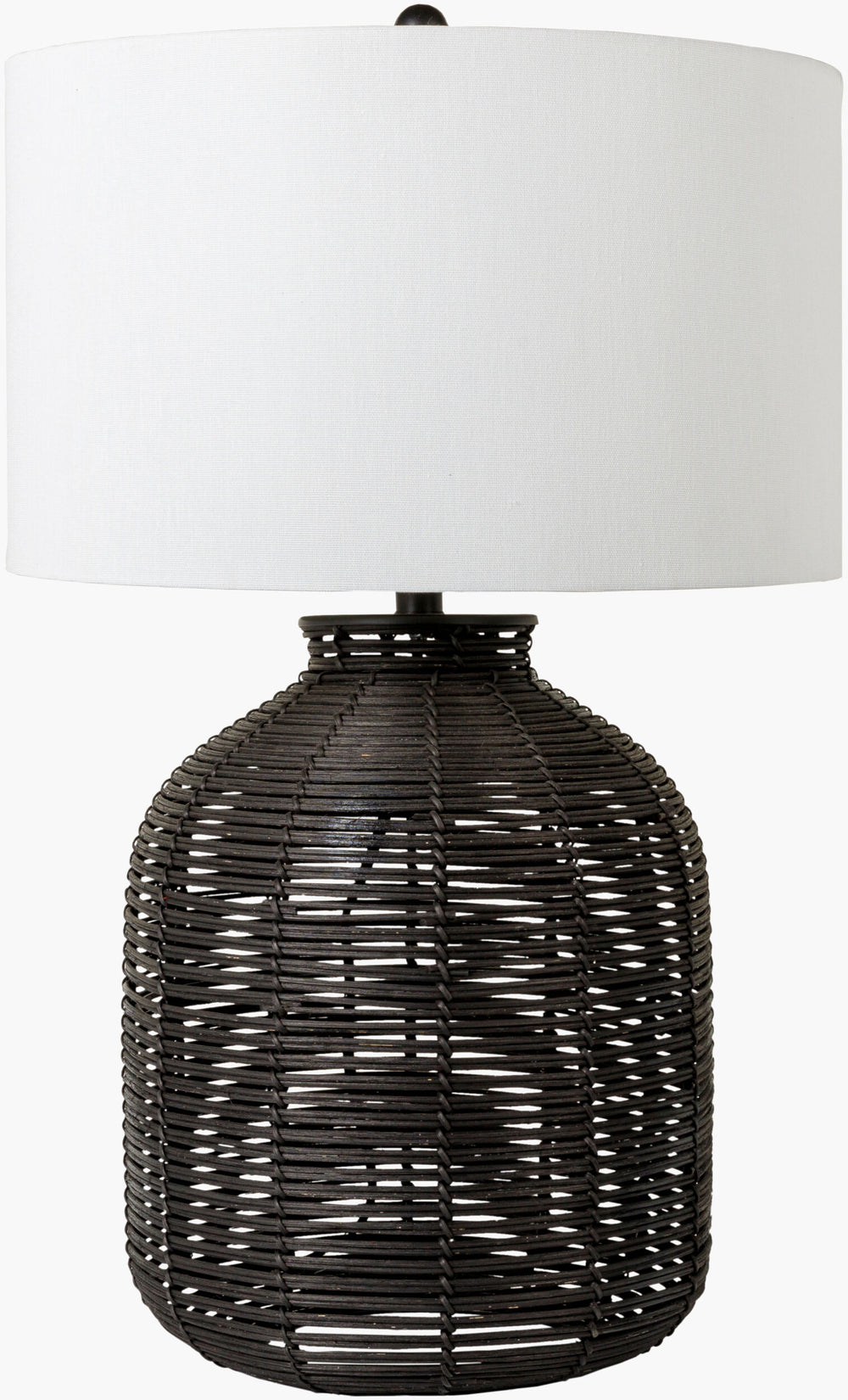 Surya Galatas Stylish 29" Tall Accent Table Lamp With Elegant White Linen Shade For Modern Home Decor Body, Black,Shade, White,Finial, Black,Harp, Metallic ,Nickel,Cord, Black Rattan,Linen,Polyester,Iron Gts-001