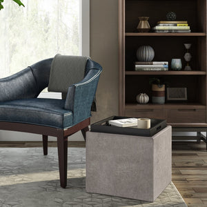 English Elm Rockwood - Stylish Multi-Functional Cube Storage Ottoman With Flip-Over Tray In Grey Taupe B136P159100-GIGA