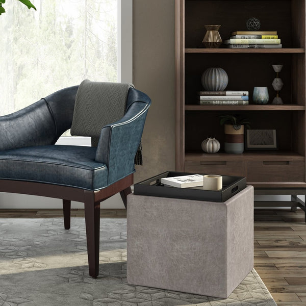 English Elm Rockwood - Stylish Multi-Functional Cube Storage Ottoman With Flip-Over Tray In Grey Taupe B136P159100-GIGA