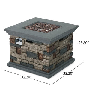 English Elm 32'' Square Mgo Propane Fire Pit Stone Finish 40000 Btu Outdoor Patio Centerpiece 57552.00-40K