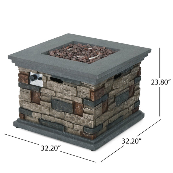 English Elm 32'' Square Mgo Propane Fire Pit Stone Finish 40000 Btu Outdoor Patio Centerpiece 57552.00-40K