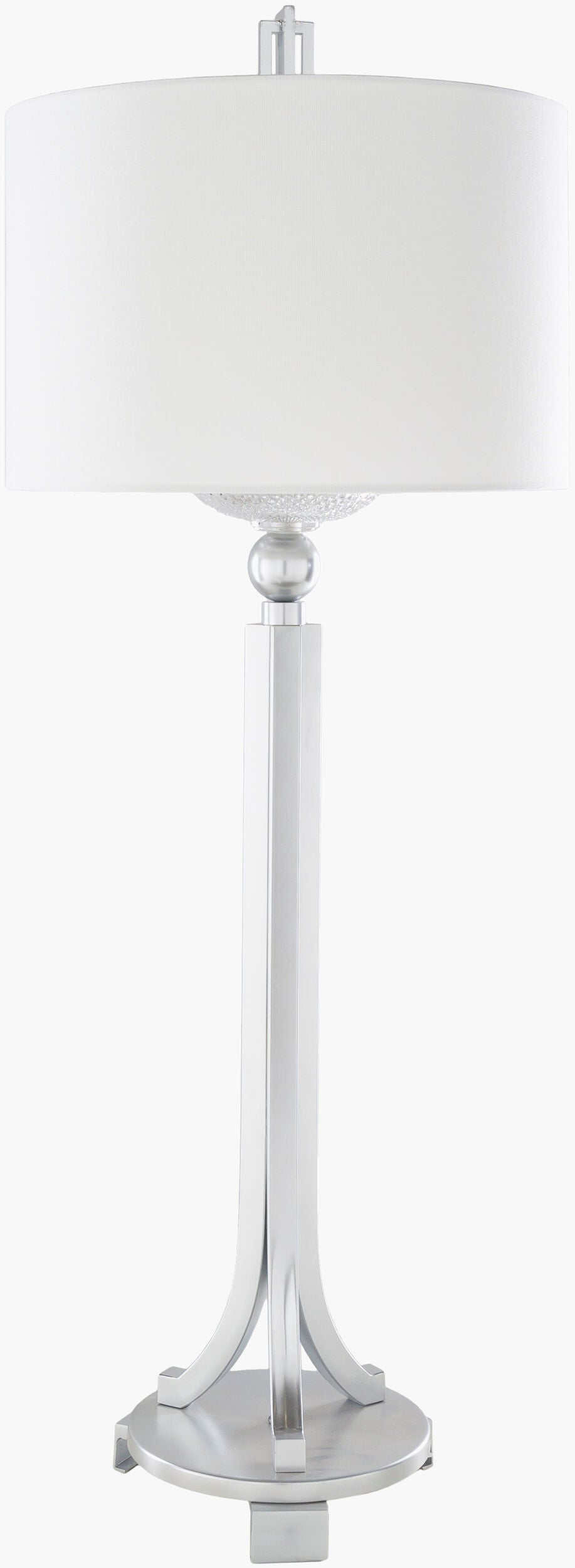 Surya Gustav 39" Elegant Accent Table Lamp With Linen Shade - Modern Metal Design For Home & Office Decor Body, Metallic ,Nickel,Base, Metallic ,Nickel,Shade, White,Finial, Metallic ,Nickel,Harp, Metallic ,Nickel,Cord, Translucent Iron,Iron,Linen,Polyester,Iron Gtv-002