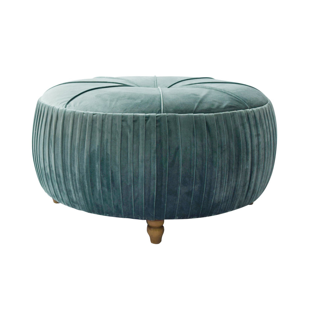 New Pacific Direct Helena Velvet Round Ottoman – Elegant Plush Upholstery With Wooden Legs, Perfect For Any Décor! Emerald 100% Polyester 1600007-185-npd